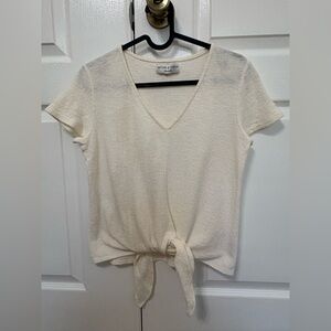 Madewell Cream V-Neck Tie-Front Tee